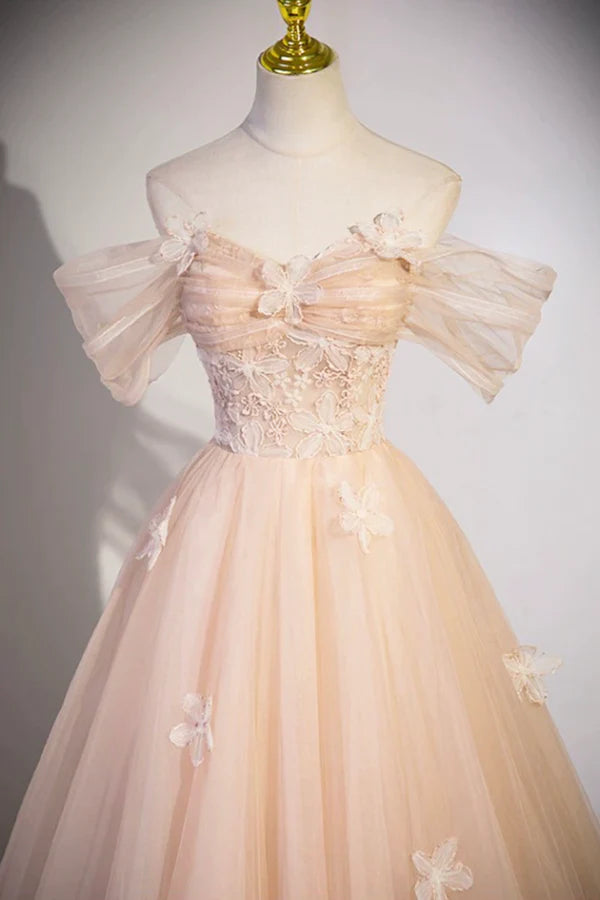 Wholesale Cute Flowers Tulle Long Formal Dresses Off Shoulder Evening Dresses